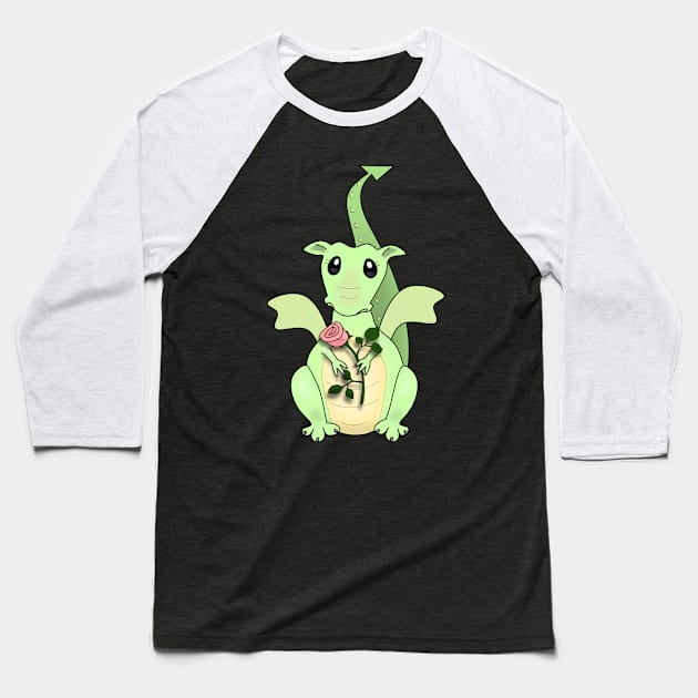 Cute Baby Dragon with Rose Baseball T-Shirt by Nutmegfairy